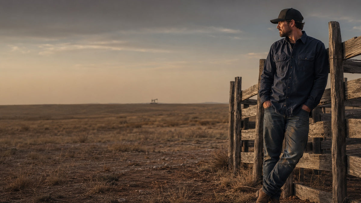 A rugged West Texas landscape at sunset